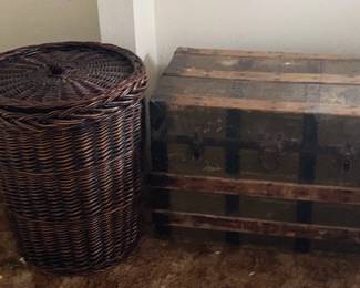 Antique Trunk Wicker Laundry Basket 