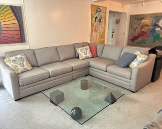 Almost New Raymour & Flanigan Hazelton 2-Piece Sectional Sofa With 5 Throw Pillows, Purchased In 2024
Lot #: 1