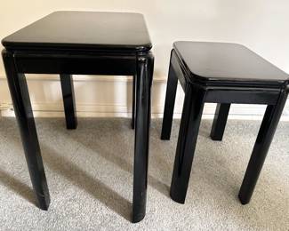 Set Of 3 Solid Wood Stacking Tables, Largest With Glass Covered Round Top In Black Piano Lacquer
Lot #: 61