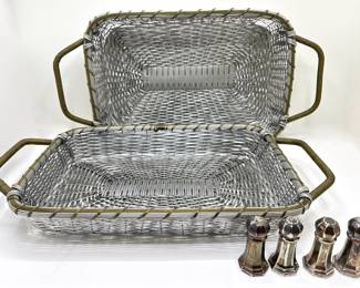 2 Woven Metal Baskets & 4 Silver Plate Salt & Pepper Shakers, Italy
Lot #: 68