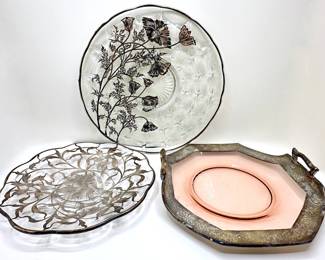 2 Vintage Sterling Silver Overlay Plates, Poppies By Silver City & Pink Depression Glass With Sterling Rim
Lot #: 59
