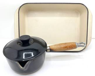 Le Creuset Enameled Cast Iron Sauce Pan, Size 14 & Casserole Baking Dish
Lot #: 11