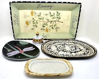 4 Platters Including Vintage McCoy, Rick Stafford Studio Pottery Dragonfly & Mini Garlic Masher
Lot #: 93