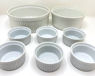 Vintage French Casserole Dishes By Pillivuyt & Apilco & Set 6 Ramekins By Blanc De Table
Lot #: 95