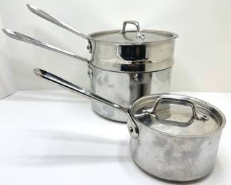 All Clad Pots: 3 Piece Double Boiler & Saucepan With Lid
Lot #: 46