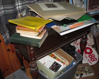 GOV. WINTHROP DESK, SOME ART, ADVERTS...
