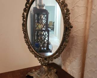 Vintage Brass Intricate Vanity Swiveling Mirror