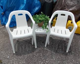 Plastic chairs and table