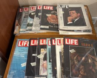Life magazines, several with JFK