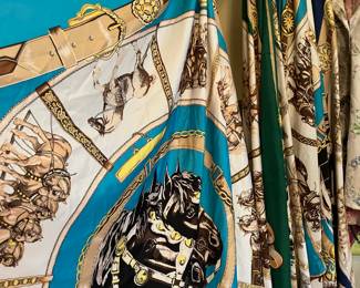 large lot of vintage scarfs equestrian 