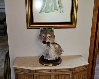 Salvador Dali Artist Proof (3 pieces), table and wolf statue