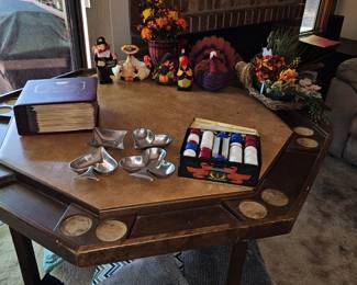 Vintage Poker table, Poker chips, Collectible stamps