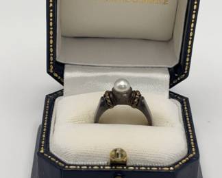 Vintage 18K Gold And 925 Sterling Silver Ring With Case