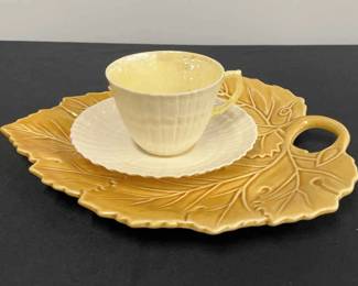 Caramel Colored Leaf Plate With Tea Cup On Plate