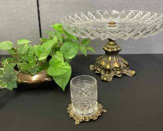 Vintage Crystal Cutglass Pedestal Candy Dish And More