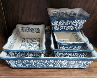 Nested Baking Dish Set with Floral Design, Qty 5