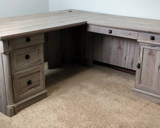 Corner L-Shaped 2-Piece Computer Desk with Drawers and Locking Cabinet