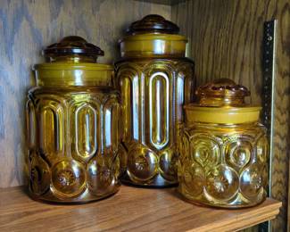 LE Smith Amber Moon & Stars Glass Canister Jars with Lids, Qty 3
