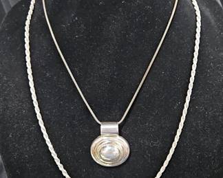 Sterling Silver Necklaces, Qty 2, And Sterling Silver Medallion Pendant