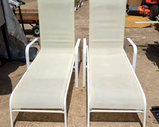 White Frame Mesh Lounge Chairs, Qty 2