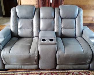 Powered 2-Seat Leather Home Theater Recliner with Console