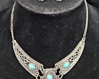 Sterling Silver and Turquoise Necklace and Earring Set