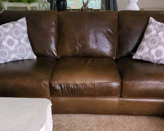 Leather Three-Seat Sofa with Pillows