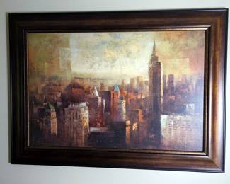 Cityscape Print in Ornate Frame, 31.5" x 43.5" x 1.5"