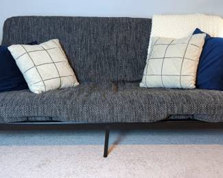 Modern Metal Futon Frame with Cushions and Pillows