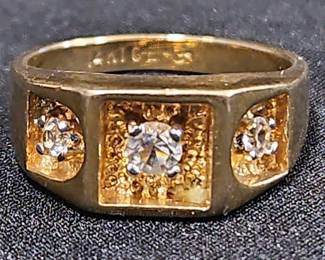 Ladies 14K Gold Electroplated Ring With Clear Glass Stones, Size