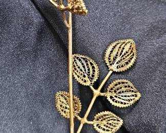 Sterling Silver Gold-Tone Rose Brooch Pin