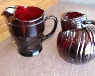 Ruby pitchers, vintage, MCM