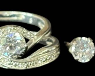 Silver Tone Engagement Ring Set