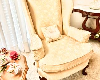 One of 2 Wing Back Chairs