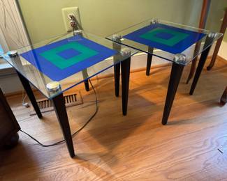 MCM Glass Top Square Pattern Side Tables (16"W x 16"D x 15"H)