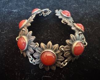 Sterling Silver with Coral Bracelet