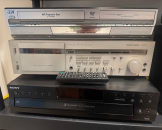JVC DR-MV1 VCR/DVD combo recorder, Harman/Kardon CD 101 Cassette Deck, Sony CDP-CE500 5 Disc Player