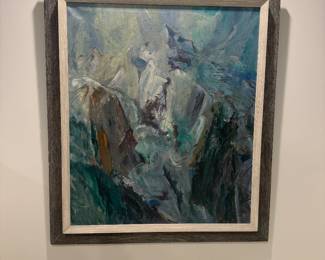 Framed Original Oil on Canvas of Abstract Mountain Landscape Signed Robert Camp