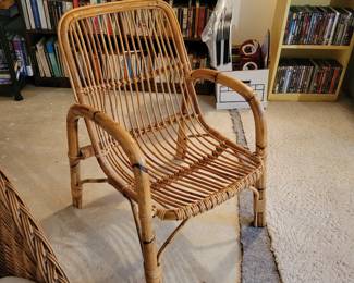 Mid-Century Italian French Riviera Rattan & Bamboo Armchair (24-1/2"W x 24-1/2"D x 32" Back Height)