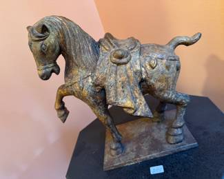 Antique Cast Iron Chinese Tang Dynasty Style War Horse Statue