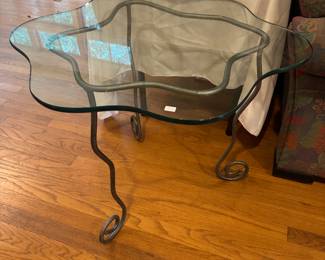 Metal Base with Glass Top Side Table (28"W x 22-1/2"W x 22-1/2"H)