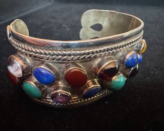 Sterling Silver with Stones Cuff Bracelet