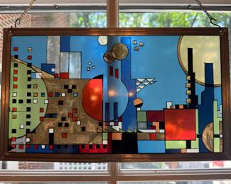 Frank Lloyd Wright Foundation City By The Sea Glass Panel