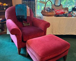 Storehouse Furniture Red Upholstered Armchair & Ottoman