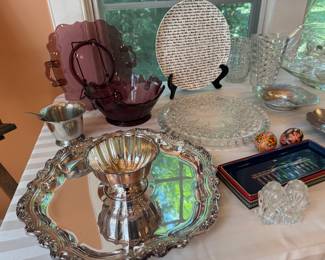 Collection of Color Glass, Silver Plate and Glass
