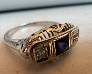 14K Gold, Sapphire & Diamonds Ring