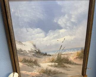 Framed beach art and oils.