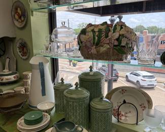 A whole room of kitchen items - canisters, vintage Pyrex, Corning Ware, canisters, plates, pitchers and so much more.
