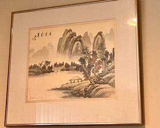 Rebecca Ming framed watercolor & ink 