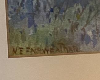 Framed watercolor art by Fairweather; approx 8"x10"